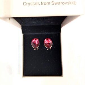Plato H Stud Earring Pink Oval Crystals from Swarovski